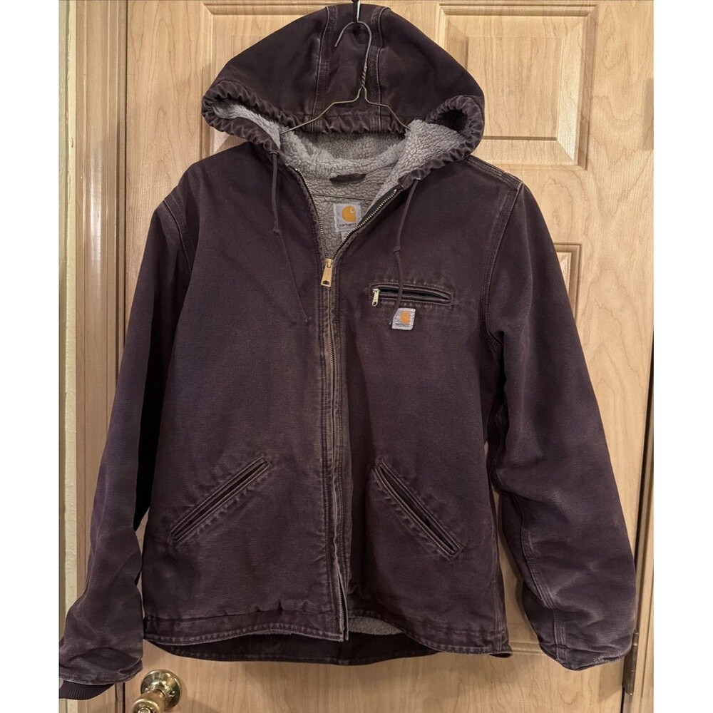 Carhartt WJ141 DWN Women's Sierra Sherpa Lined Hooded Deep Wine Jacket Sz. L GUC